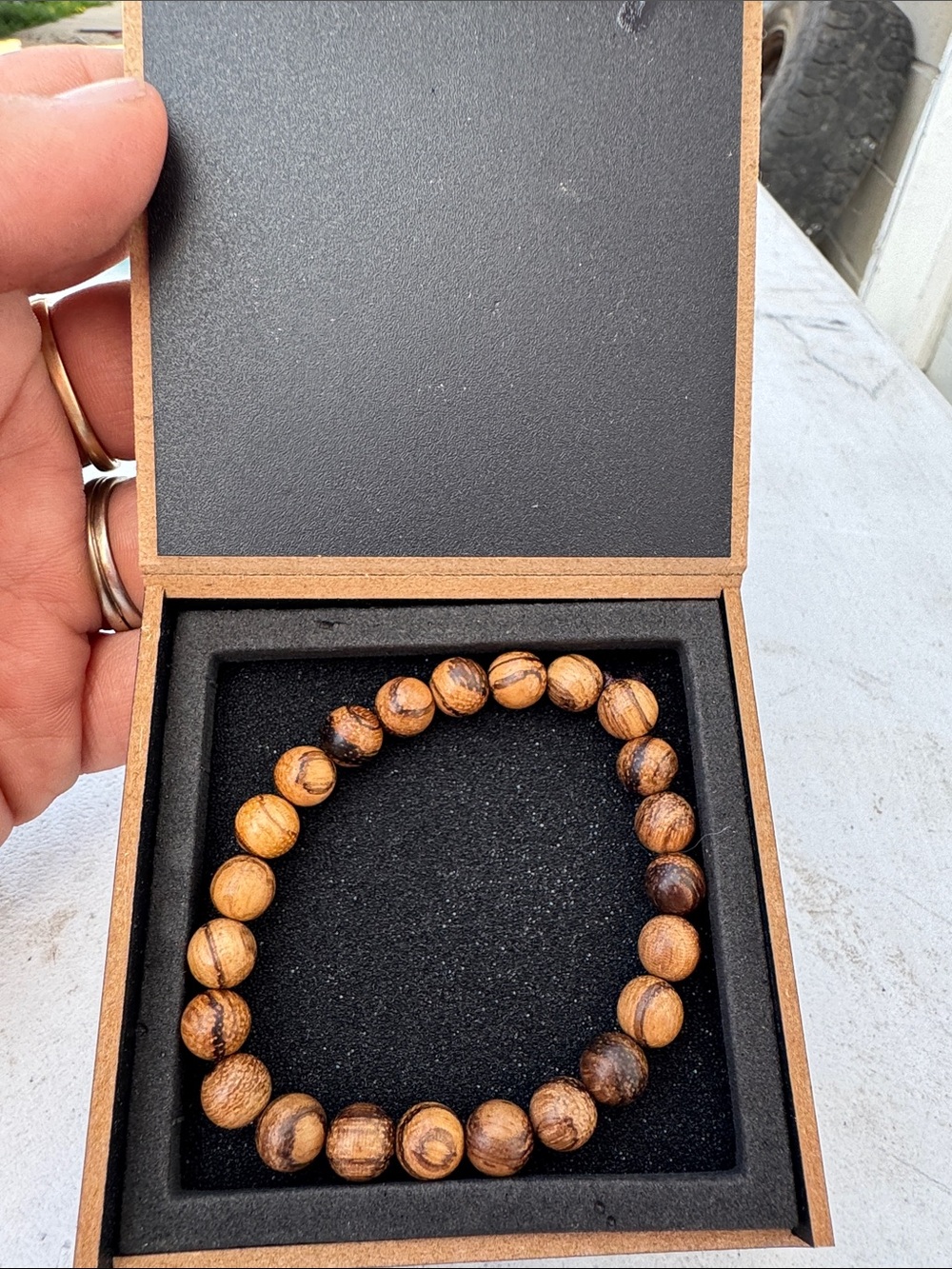 Natural Wood Bead Stretch Bracelet - Brown